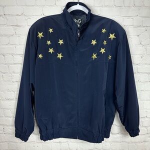 Vintage BnG Paris navy full zip stars embroidered lightweight jacket,‎ sz L